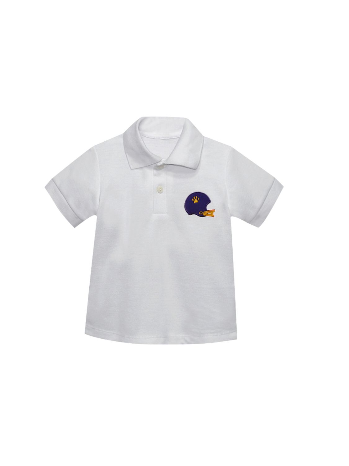 Purple Helmet on White Polo