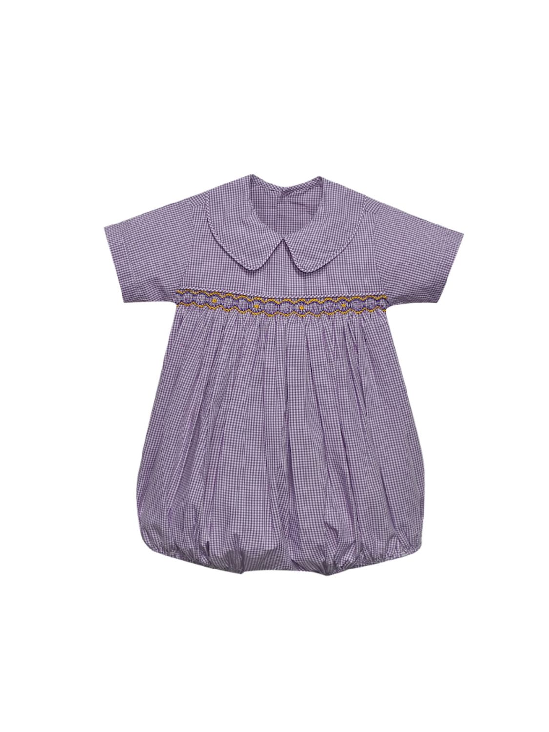 Purple/Gold  Gingham Smocked Boys Bubble