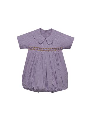 Purple/Gold  Gingham Smocked Boys Bubble