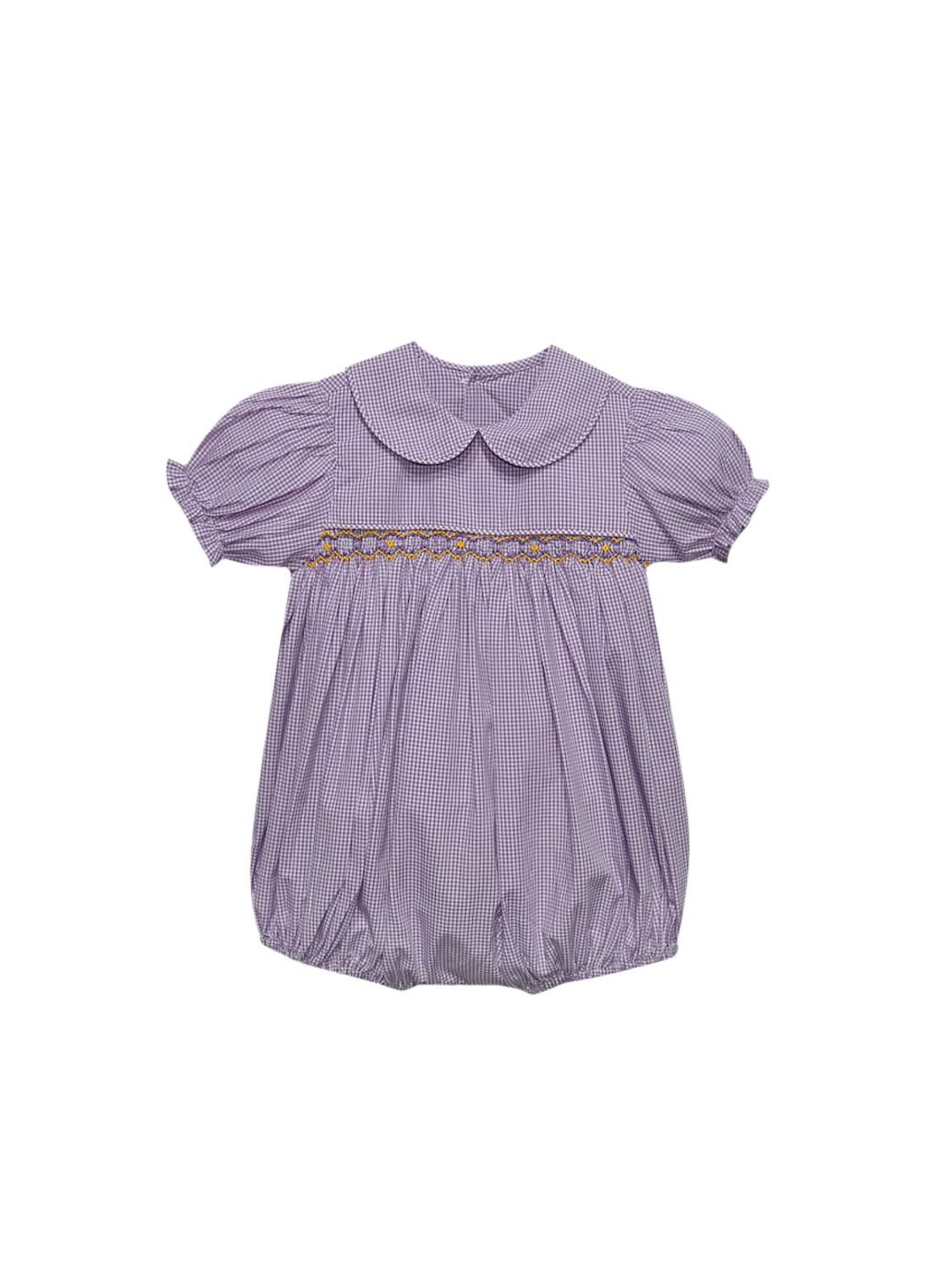 Purple/Gold  Gingham Smocked Girls Bubble