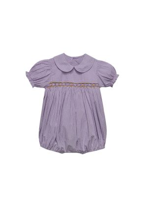 Purple/Gold  Gingham Smocked Girls Bubble