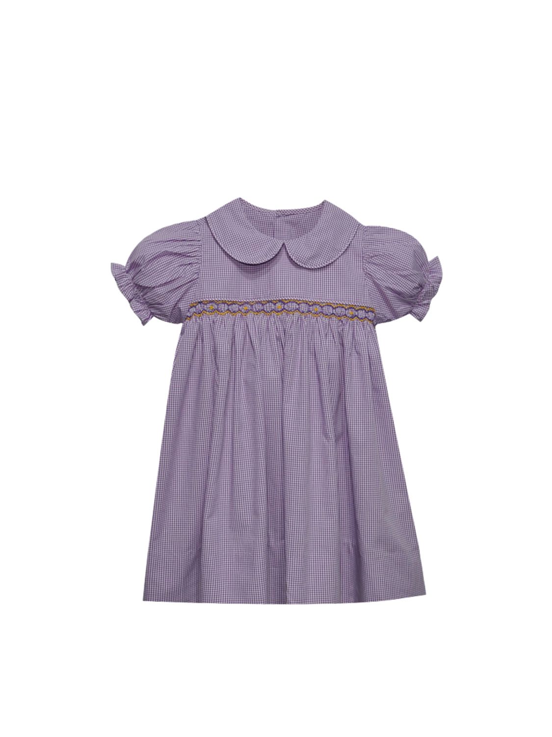 Purple/Gold  Gingham Smocked Dress