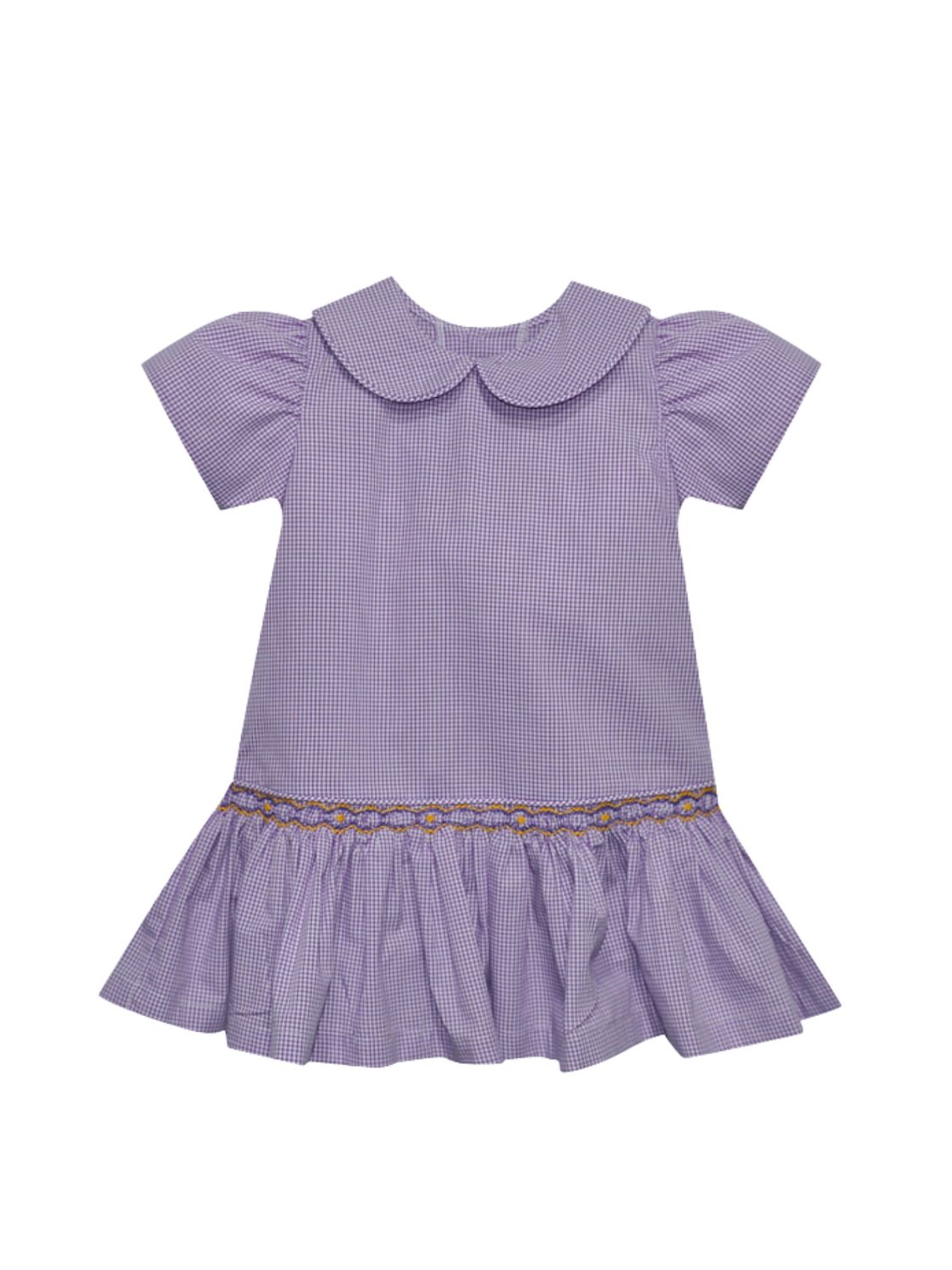 Purple/Gold  Gingham Smocked Drop Waist Dress