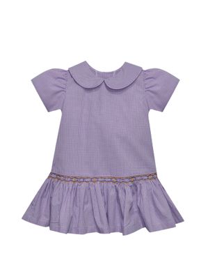 Purple/Gold  Gingham Smocked Drop Waist Dress