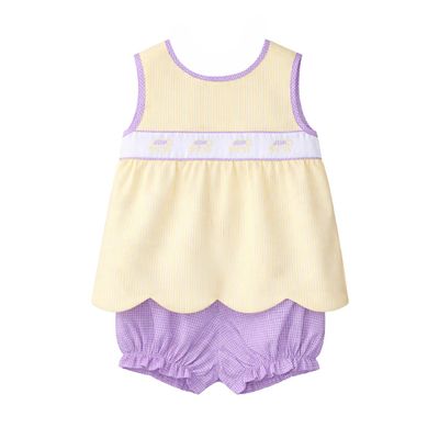 Elaine Scallop Bloomer Set, Yellow Tiger Stripe