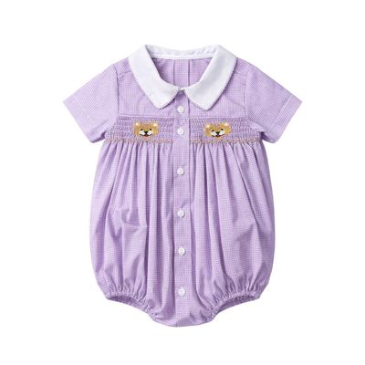 Miller Smocked Bubble, Purple Gingham Tiger