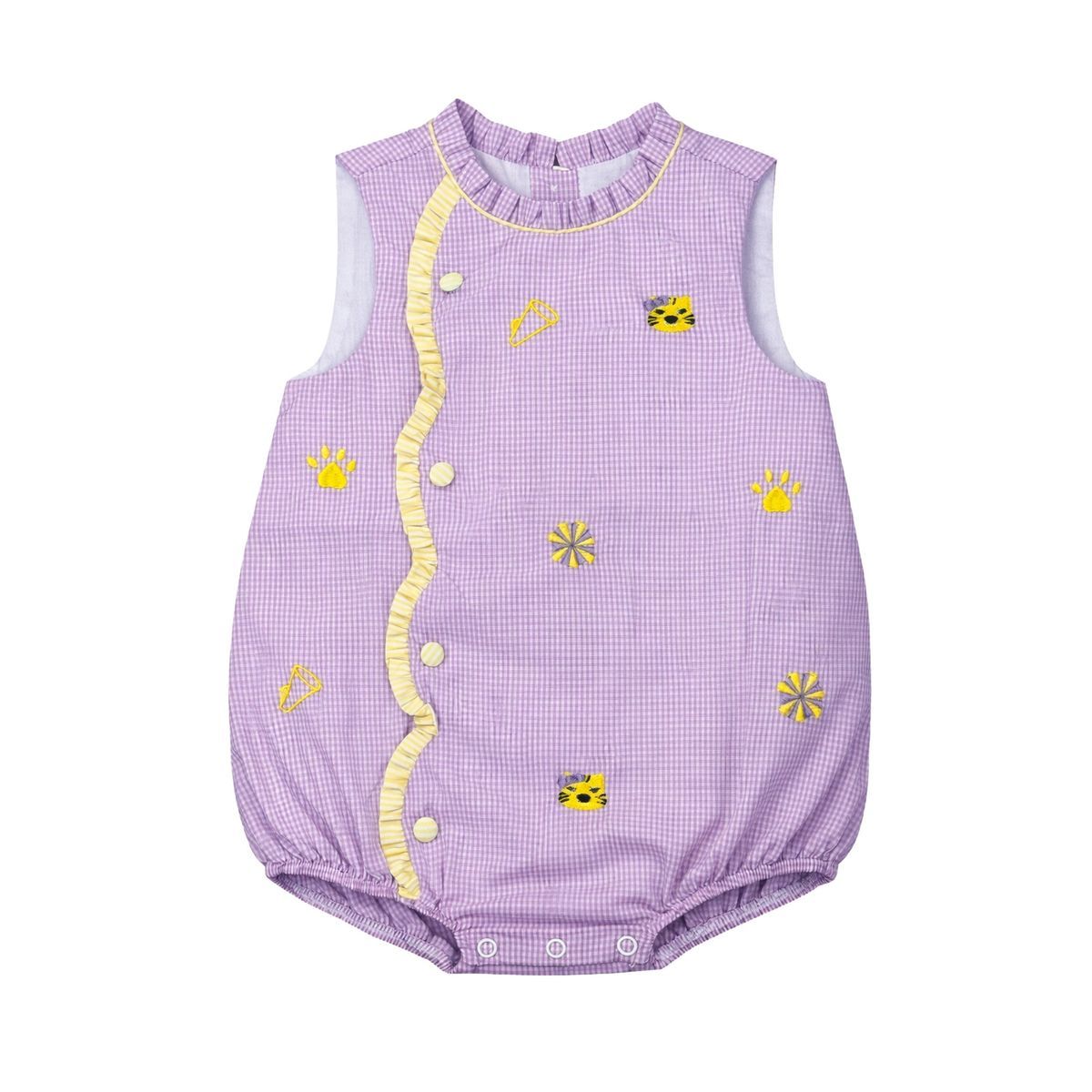 Claire Scallop Bubble, All Over Embroidery Purple Tigers 