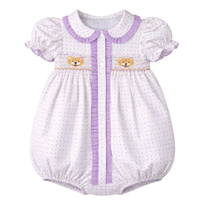 Ruby Smocked Bubble, Purple Bitty Dot Tiger