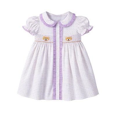 Ruby Smocked Dress, Purple Bitty Dot Tiger