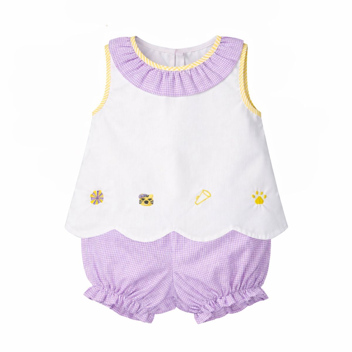 Elaine Ruffle Collar Scallop Bloomer Set, Purple Tigers