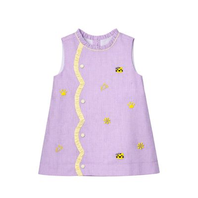 Claire Scallop Dress, All Over Embroidery Purple Tigers