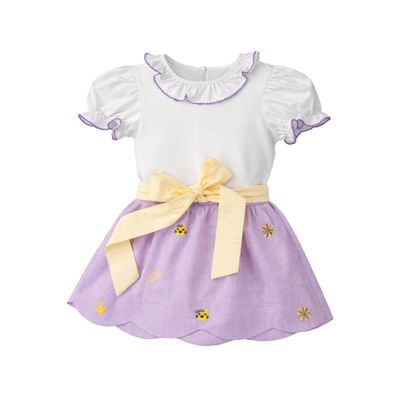 Madeline Skirt Set, All Over Embroidery Purple Tigers 