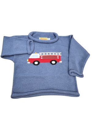 Steele Blue Roll Neck Sweater, Firetruck