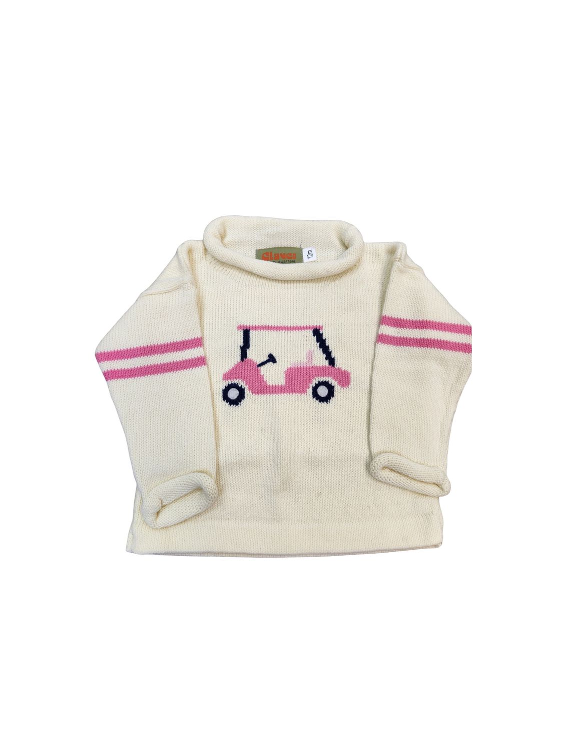 Ivory Roll Neck Sweater, Pink Golf Cart