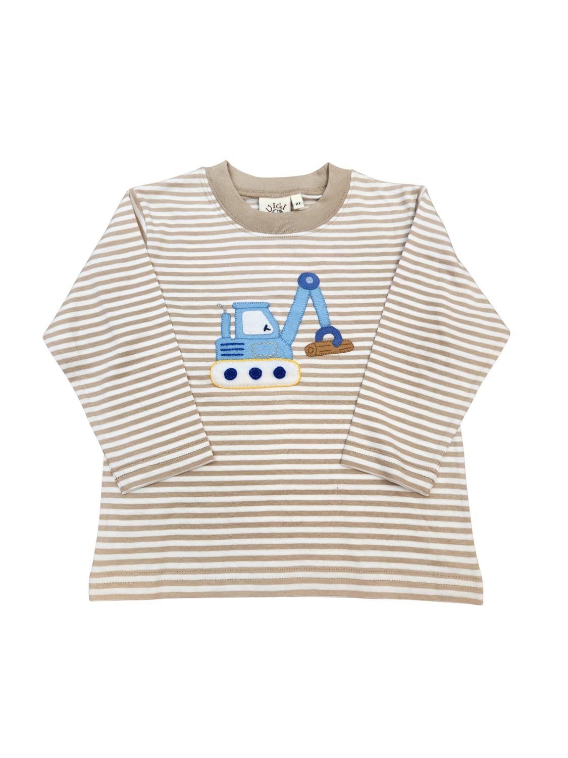 Sand/ White Stripe LS Tshirt, Backhoe