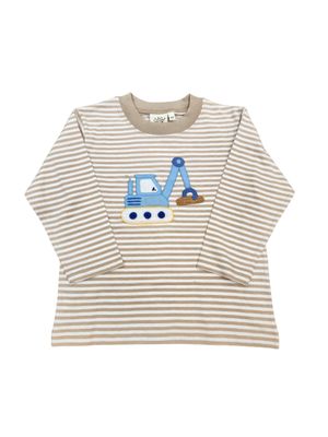 Sand/ White Stripe LS Tshirt, Backhoe
