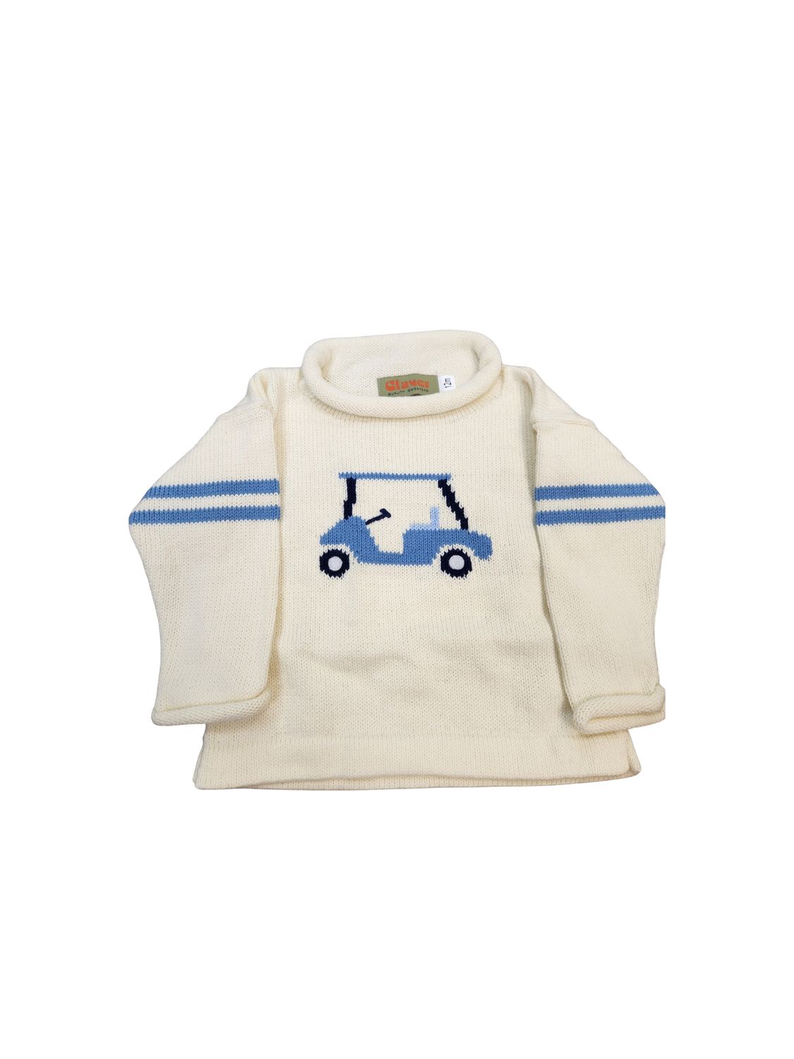 Ivory Roll Neck Sweater, Blue Golf Cart