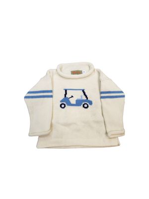 Ivory Roll Neck Sweater, Blue Golf Cart