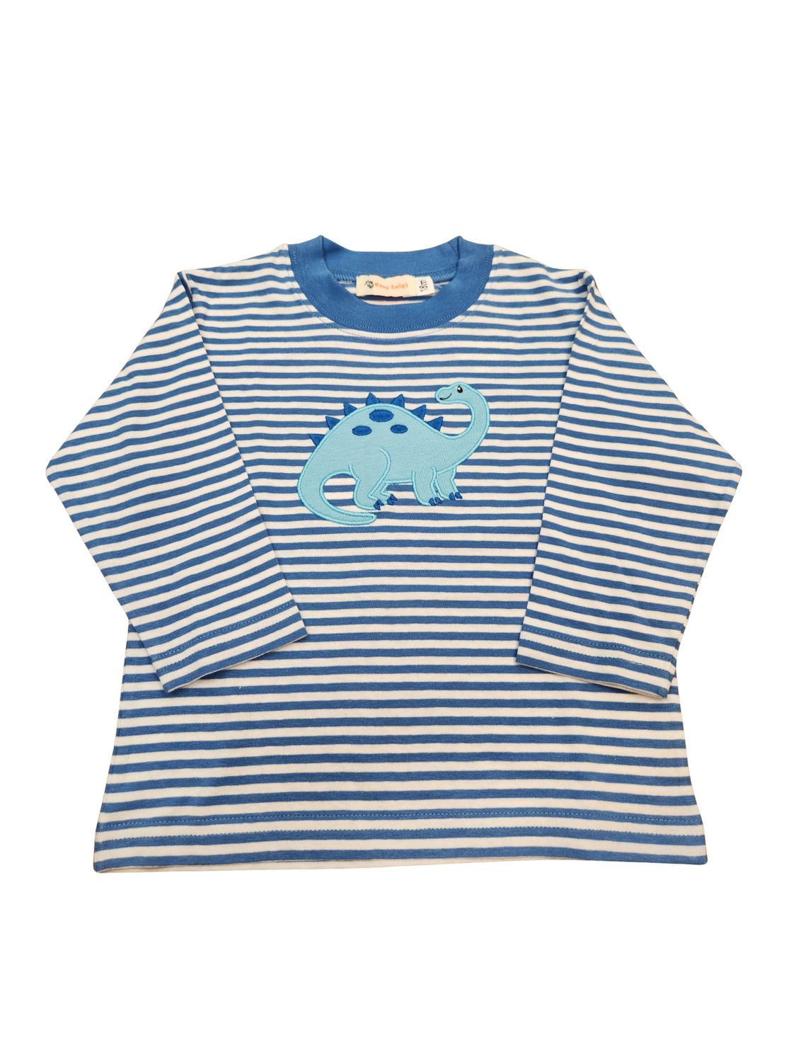 Blue and White Stripe LS Tshirt, Brontosaurus 