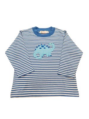 Blue and White Stripe LS Tshirt, Brontosaurus 