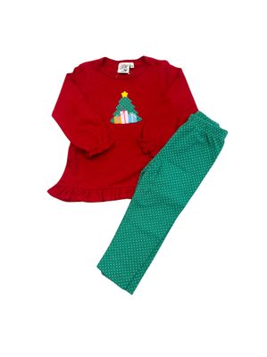 Red Ruffle Swing Top, X-mas Tree w/ Presents Legging Set