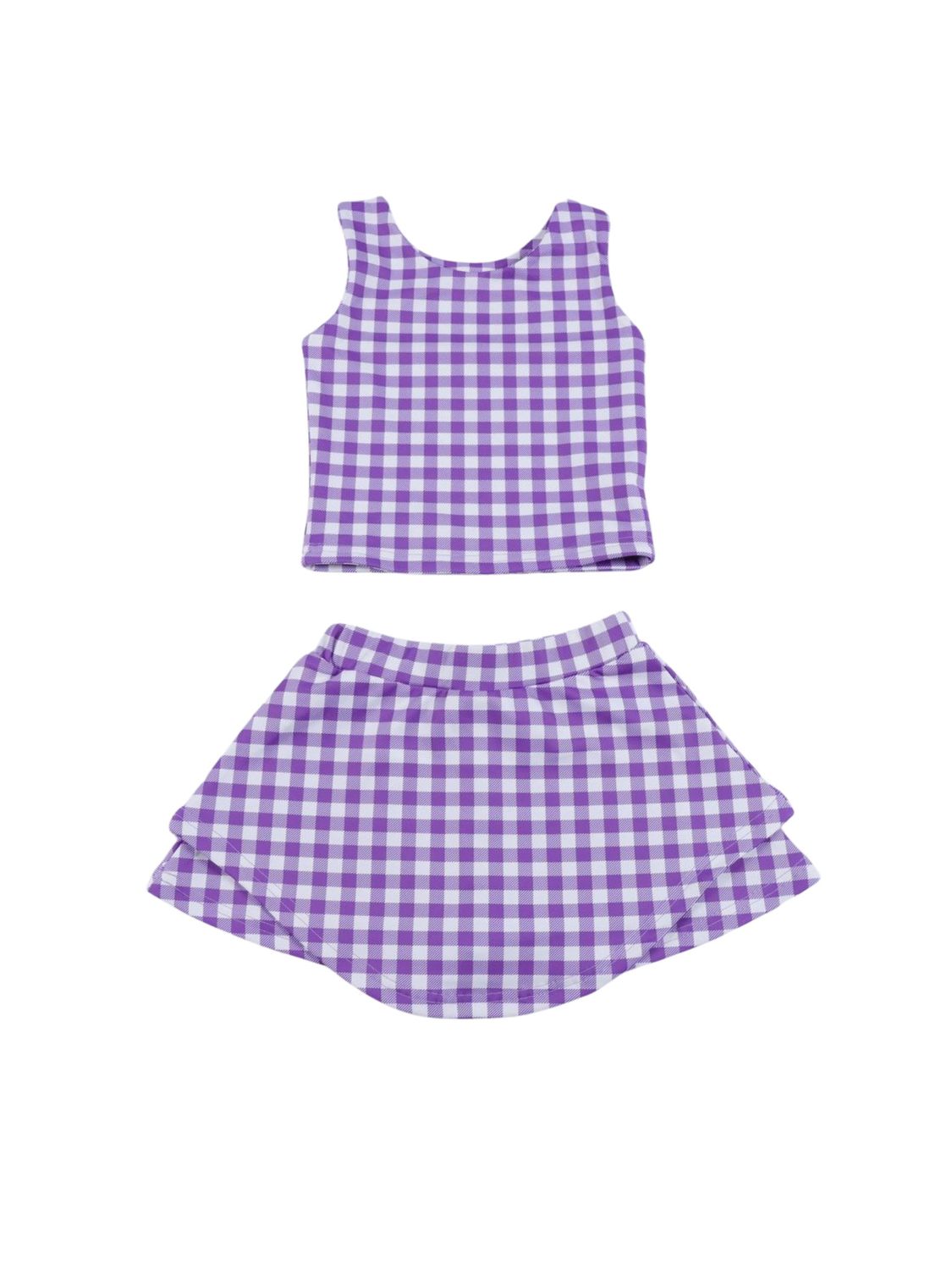 Purple Gingham Athletic Skirt Set