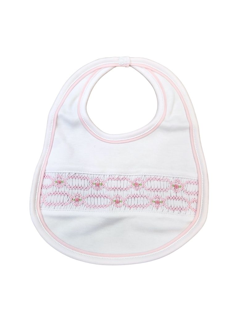 Poppy Smocked Bib. Pink