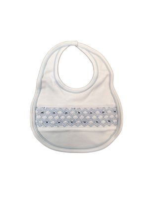 Charlie Smocked Bib. Light Blue