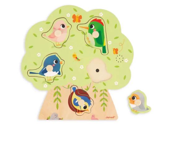 Chunky Wooden Bird Sounds Peg Puzzle