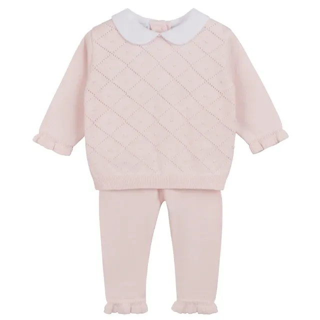 Girl's Peter Pan Diamond Knit Set, Pink