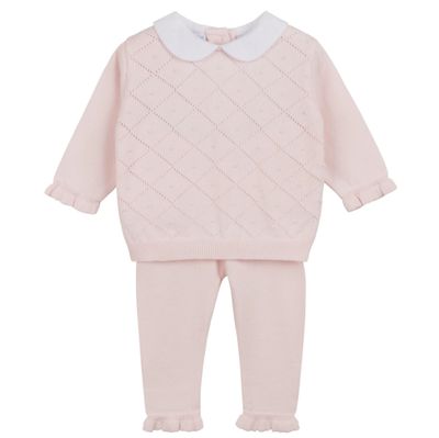 Girl's Peter Pan Diamond Knit Set, Pink