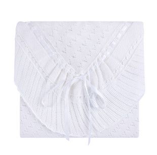 White Pointelle Knit Ruffle Blanket