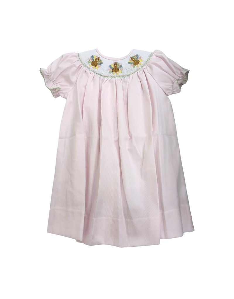 Smocked Turkey Bishop Dress, Pink