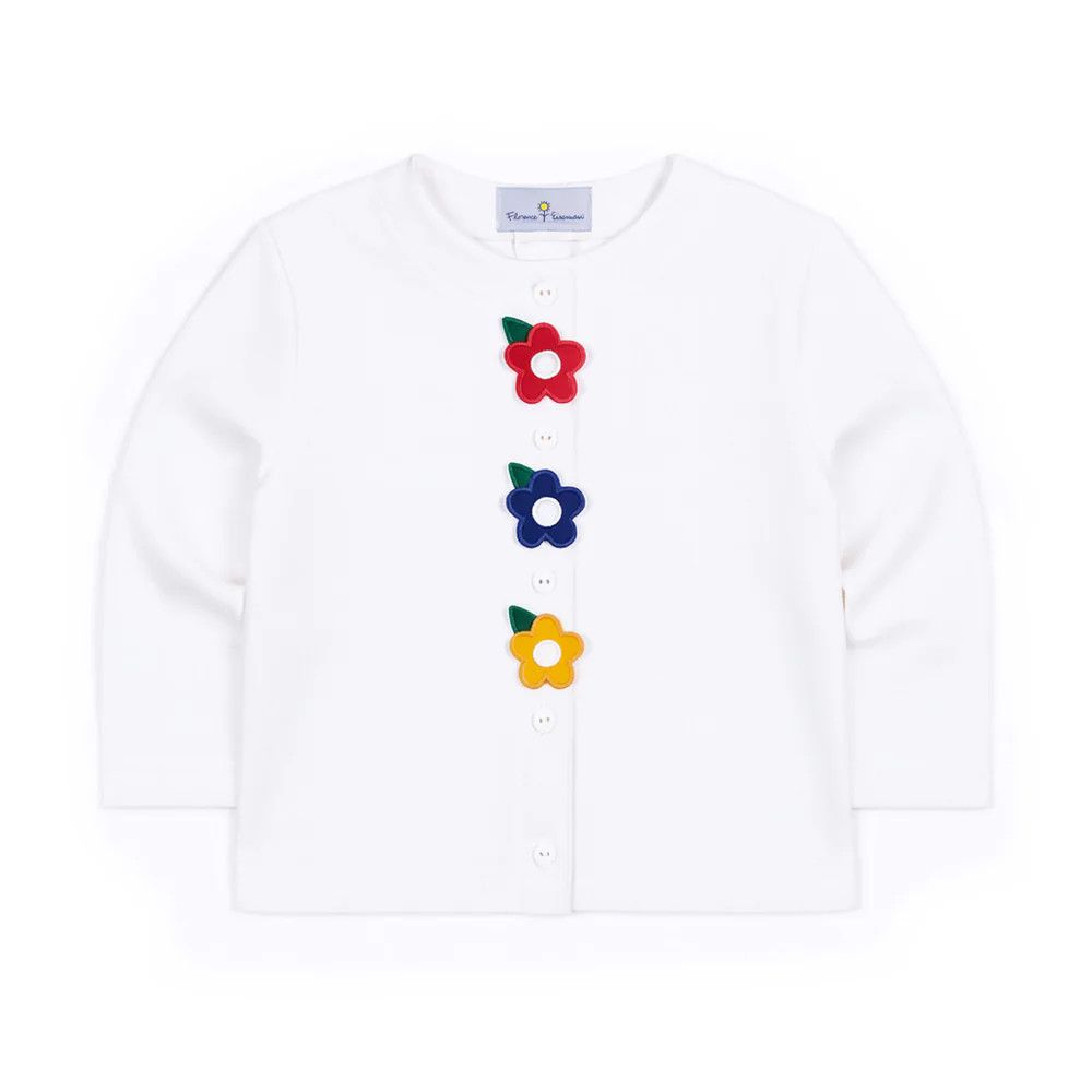 White Knit Cardigan with Flowers