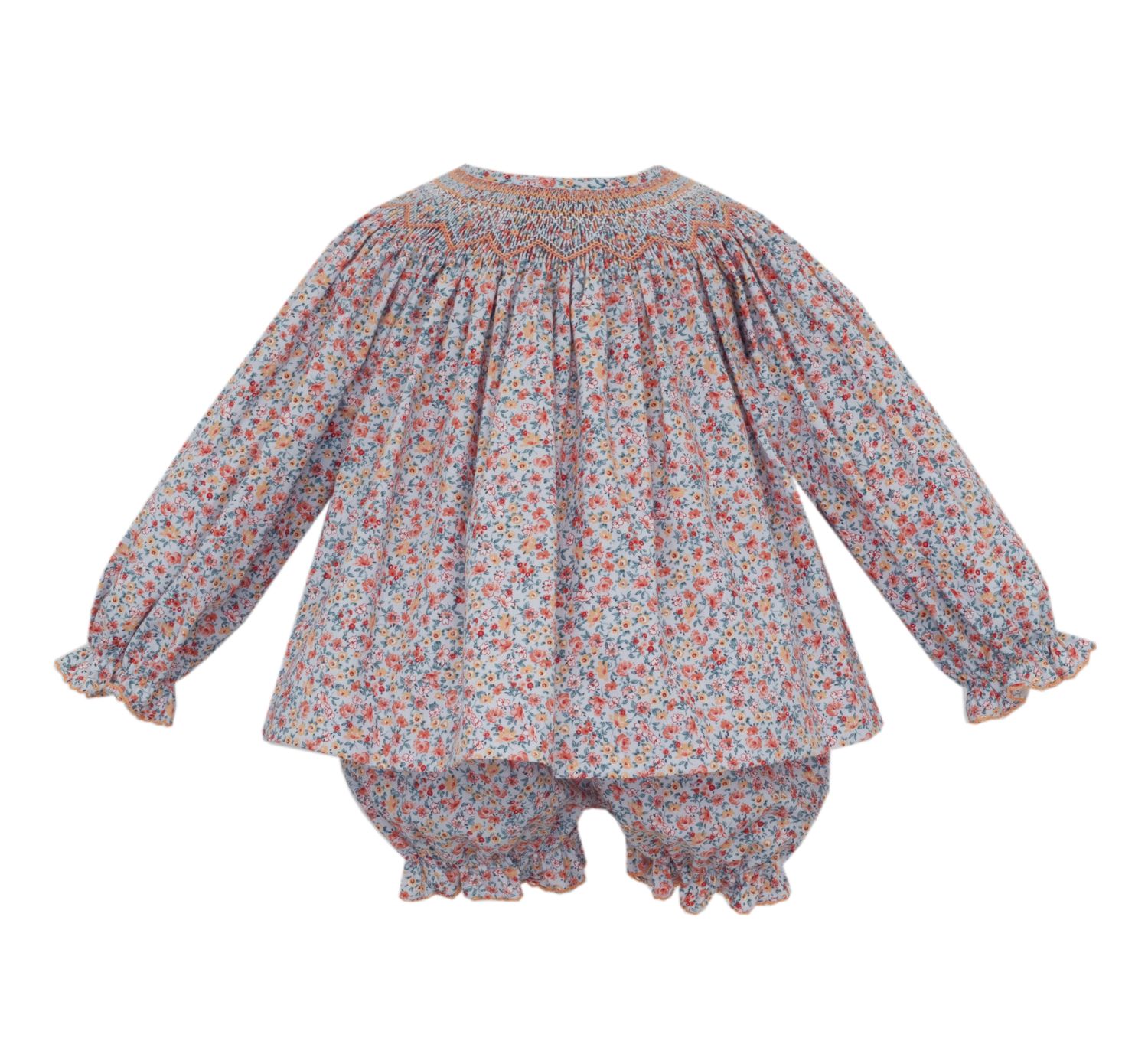 Alice, Lt Blue /Orange Bishop Bloomer Set
