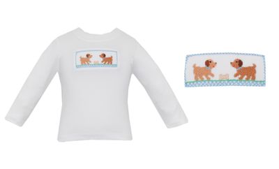 Lt Blue Check Puppies Smock Pant Set