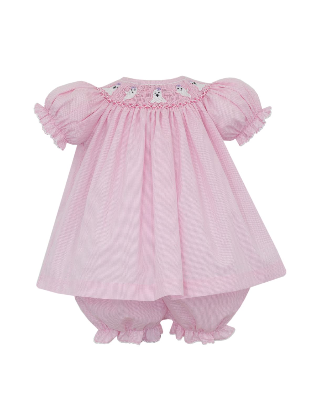 Pink Microcheck Bishop BLoomer Set, Ghost 