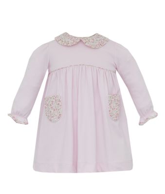 LS Pink Knit Dress with Floral Pockets