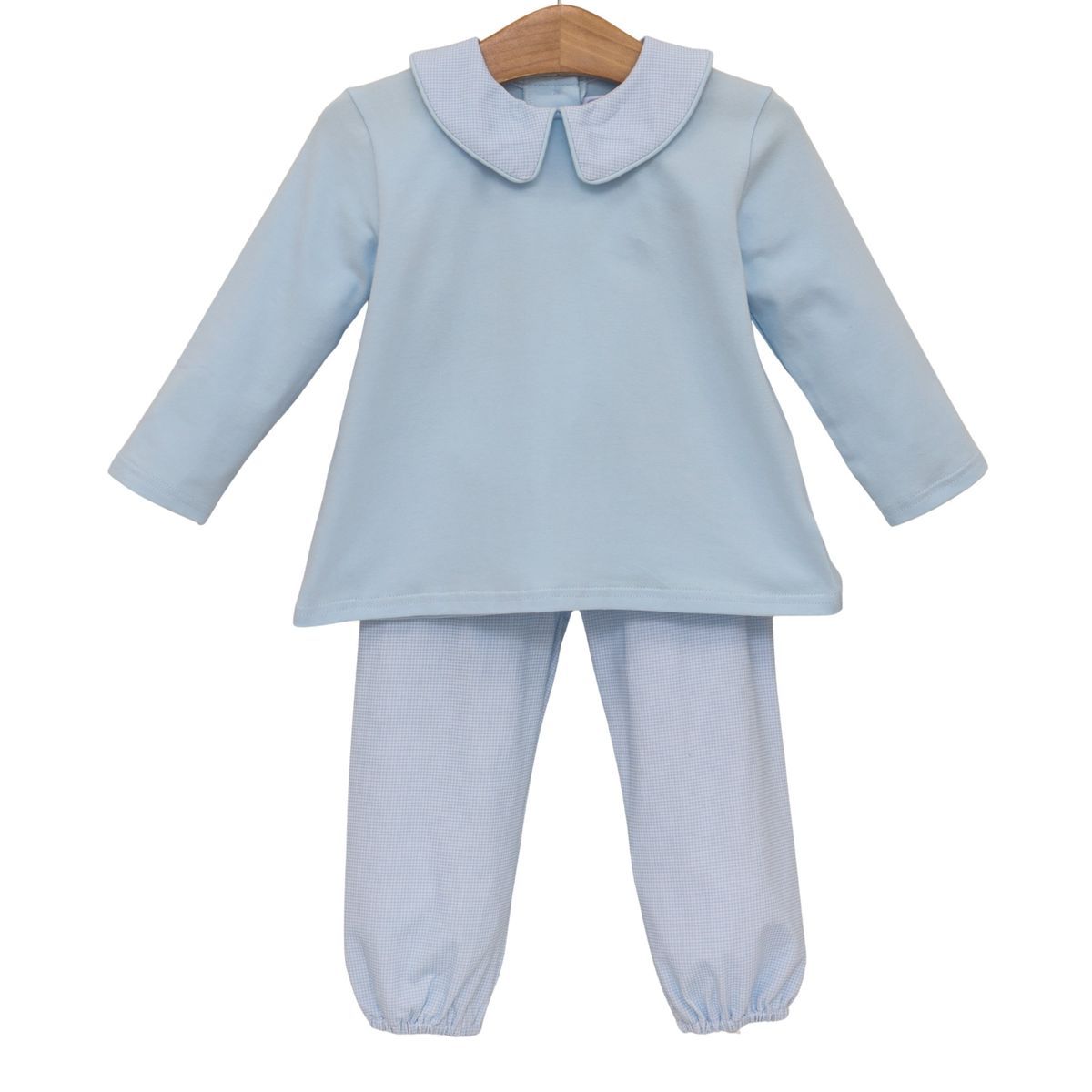 Archie Bloomer Pants Set, Light Blue MIcrogingham