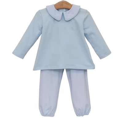 Archie Bloomer Pants Set, Light Blue MIcrogingham