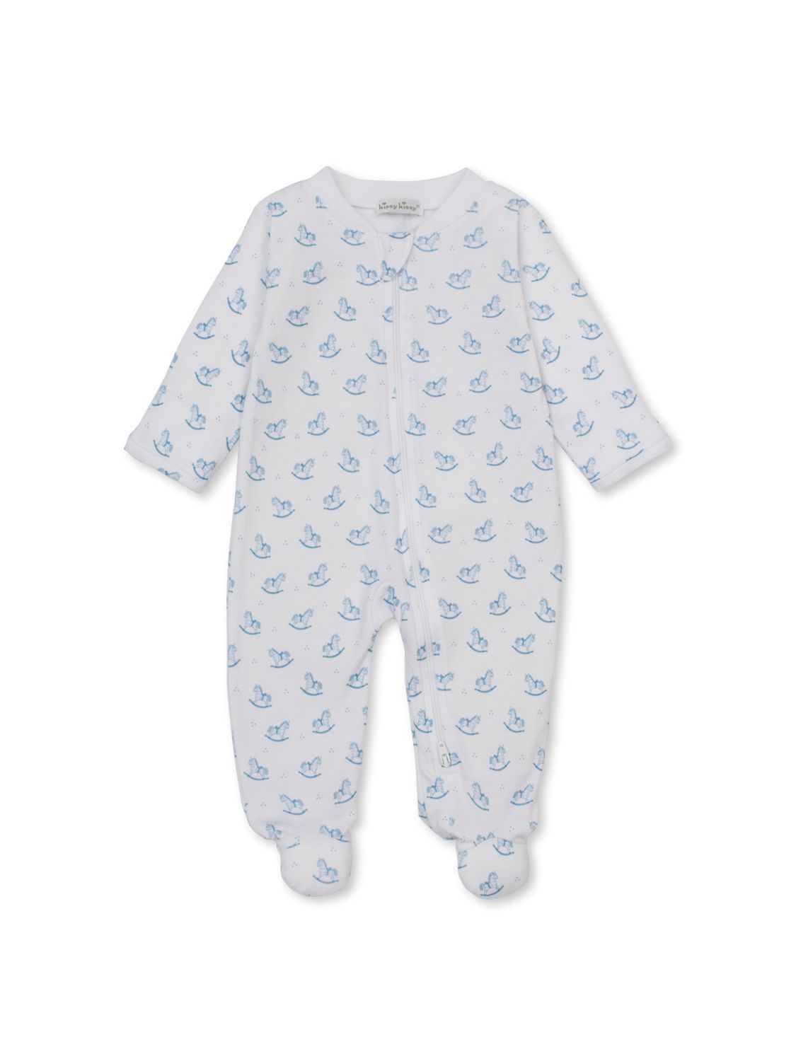 Gingham Rockers PRT Zip Footie, Lt Blue