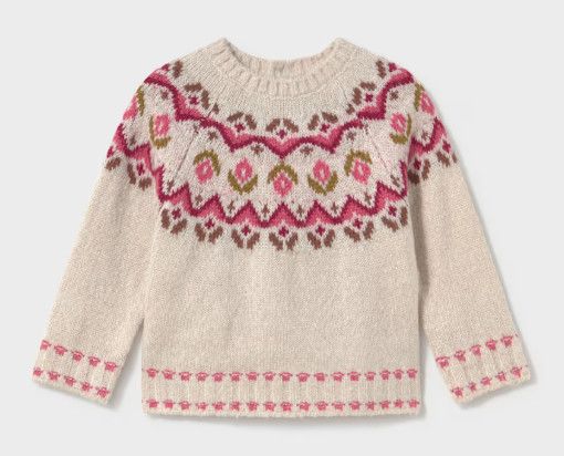 Jacquard Sweater, Milk Heather