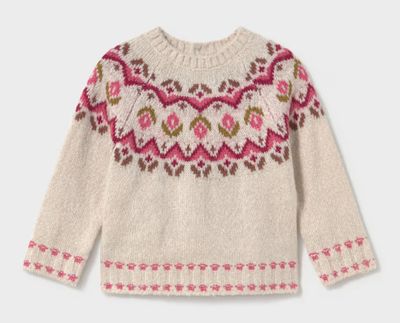 Jacquard Sweater, Milk Heather