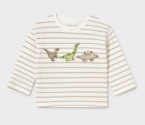 Embroidered Tshirt, Stripe Dino
