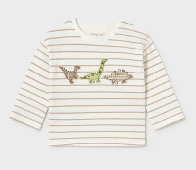 Embroidered Tshirt, Stripe Dino