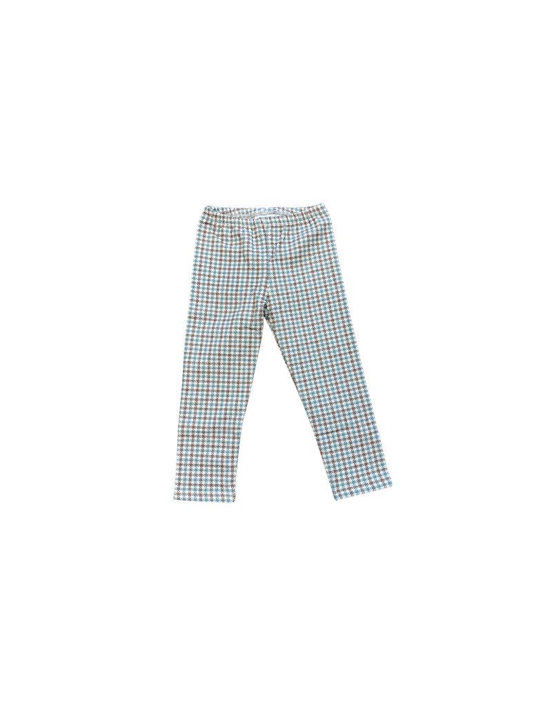 Printed Fleece Leggings, Tan Blue Houndstooth