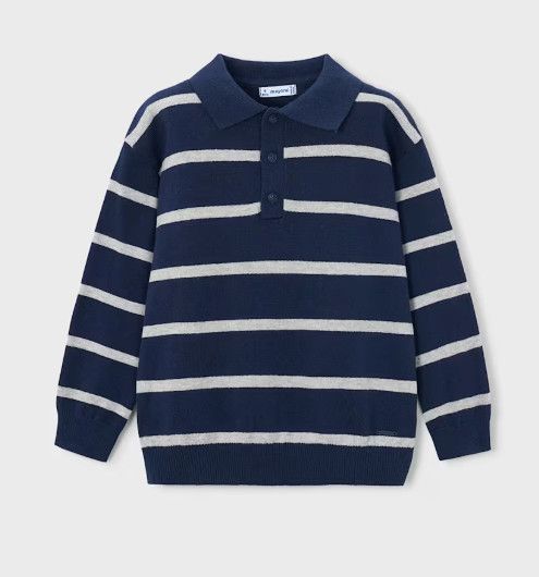 LS Polo, Navy/ Grey Stripe