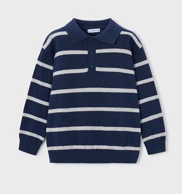 LS Polo, Navy/ Grey Stripe