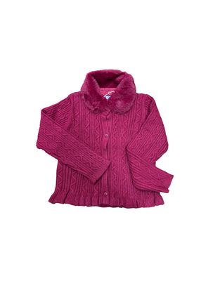 Faux Fur Collar Cardigan, Raspberry