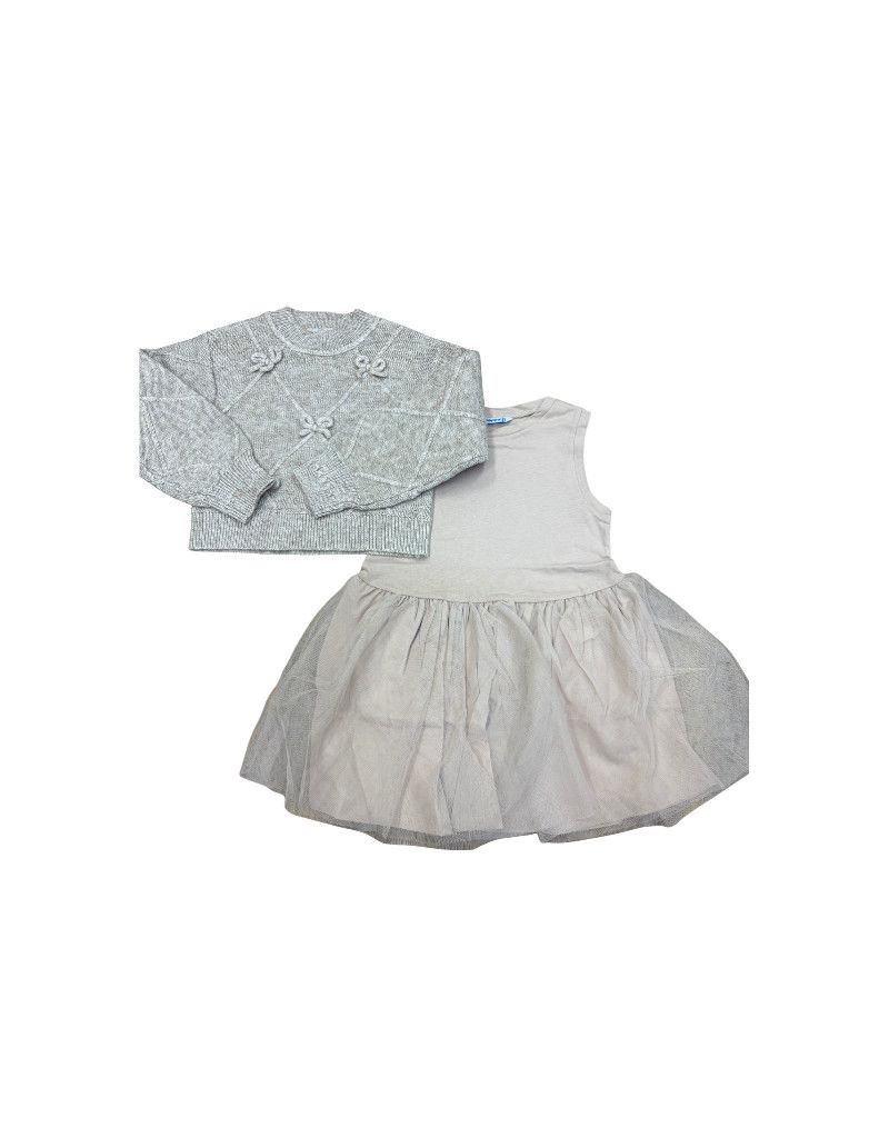 Dress and Sweater Set, Gold Bows